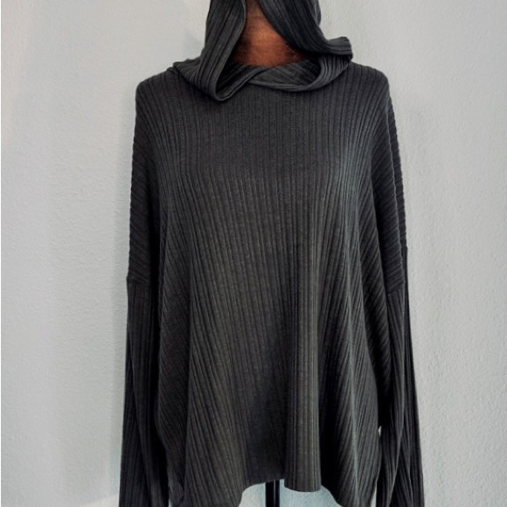 American‎ Eagle Women’s Ribbed Hooded Pullover Top deep green